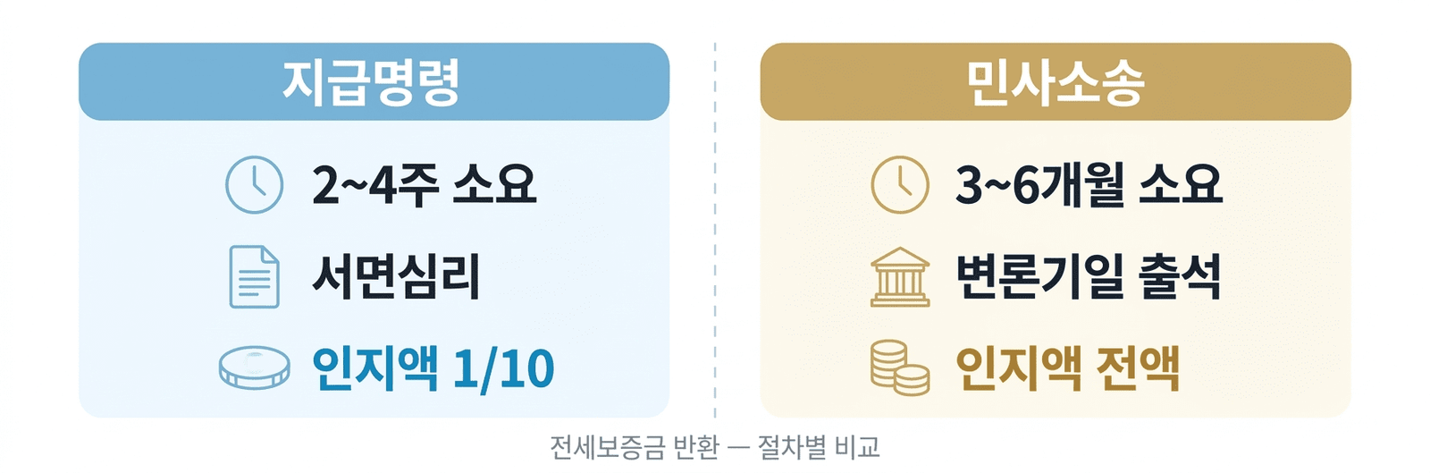 전세보증금 반환 소송 비용 절차 개요 — 지급명령과 민사소송 비교